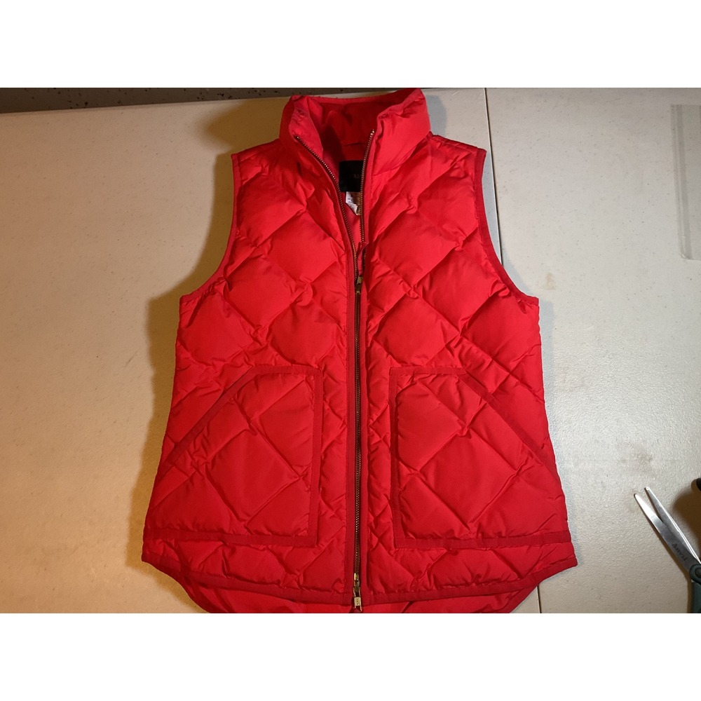 J Crew Red Quilted Down Vest Puffer Jacket Zip Pockets Women XS